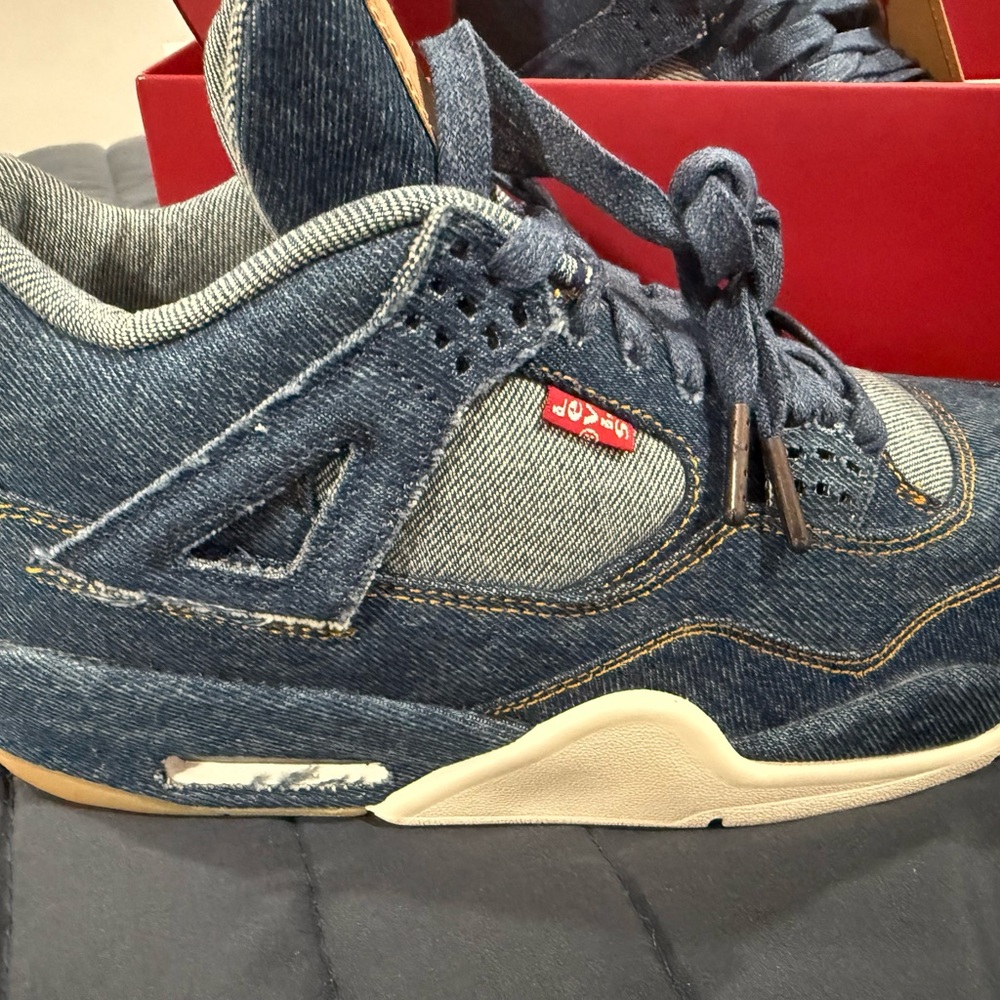 Denim Sneakers with Red Tag